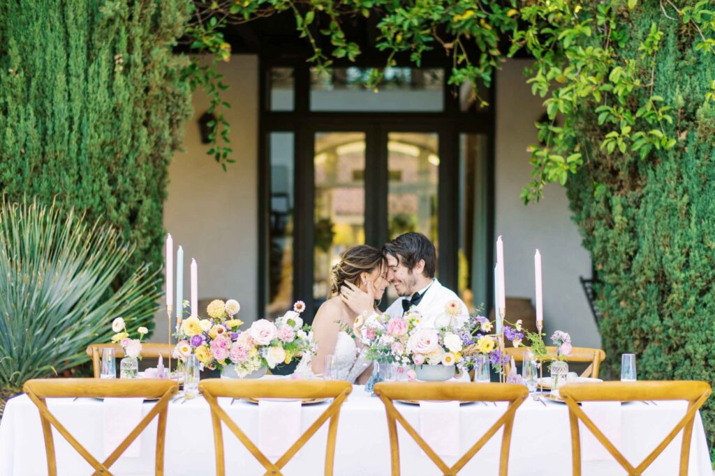 colorful california bridal session outdoor table setting