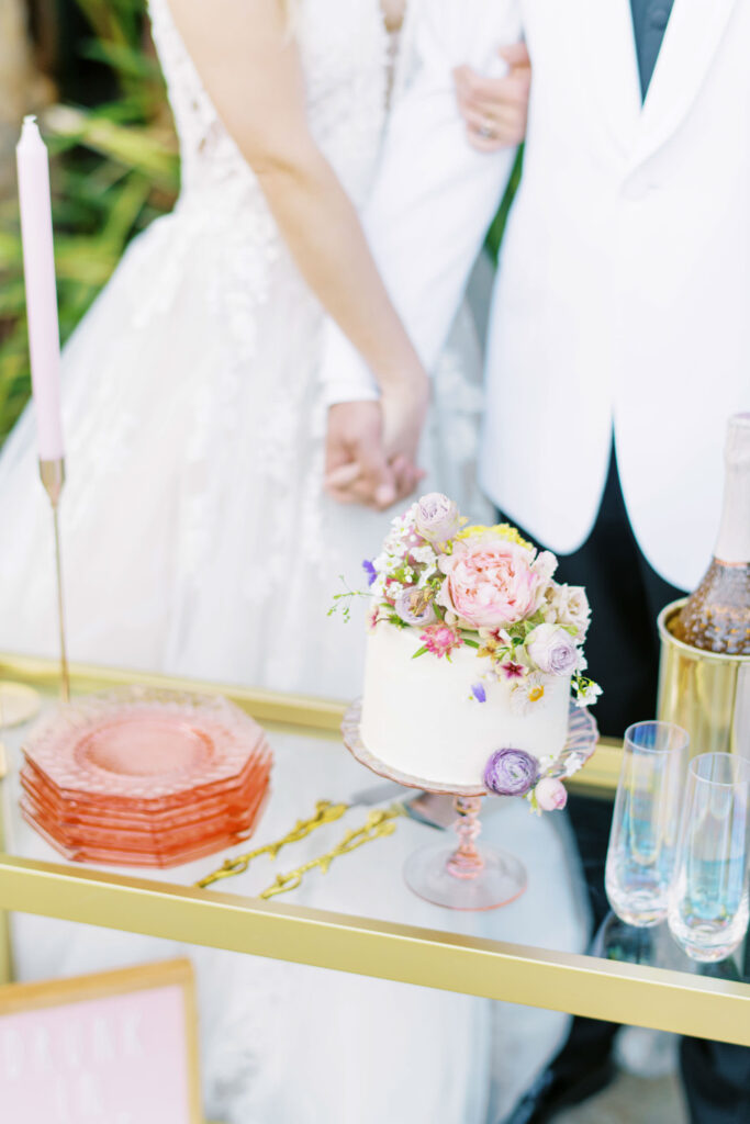 colorful california bridal session cake cutting
