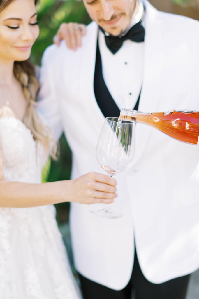 colorful california bridal session wine glass 