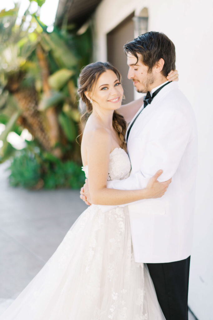 colorful california bridal session bride and groom pose