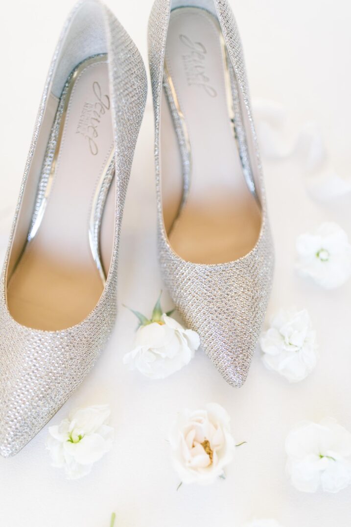 silver close-toed heels for bride