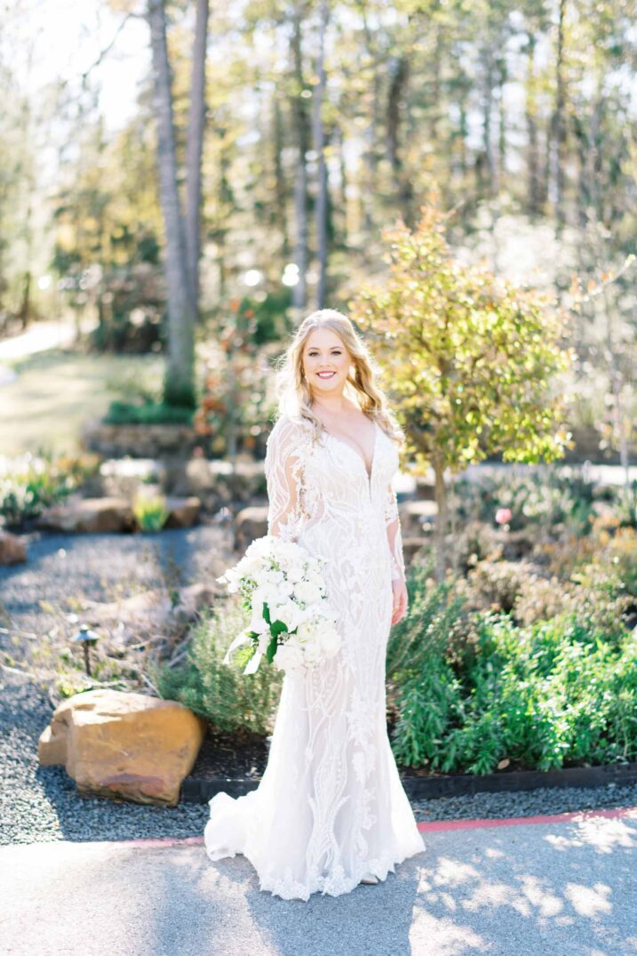 Houston winter wedding portrait with lace detail on the bride's dress