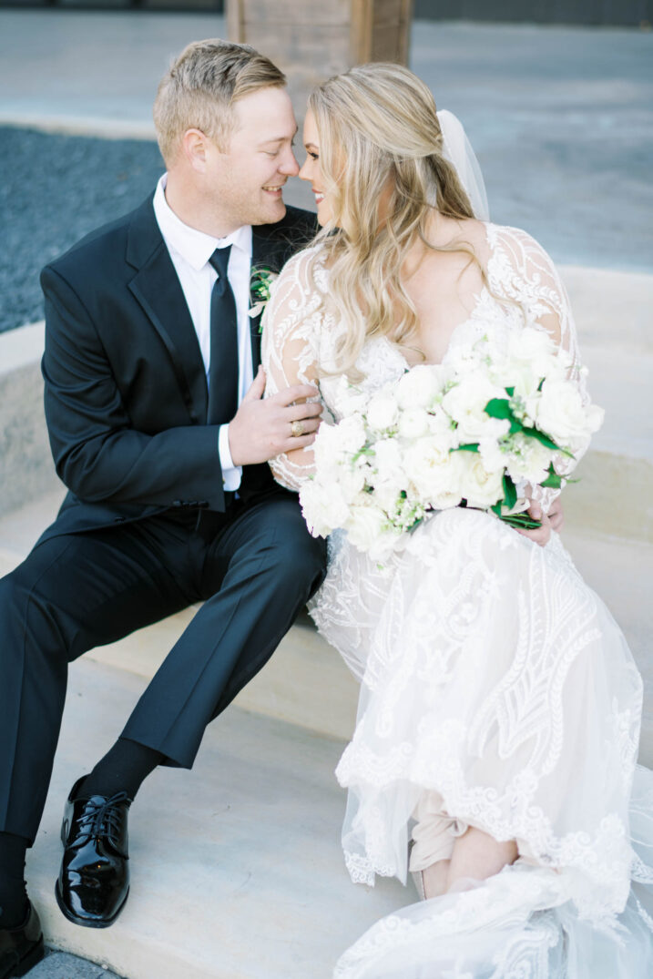 Houston winter wedding white lace long sleeve wedding dress