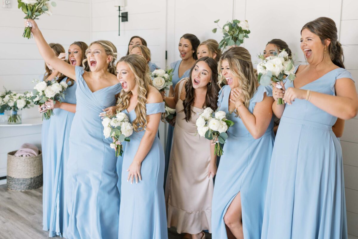 first look with bridal party and house party at Houston wedding 