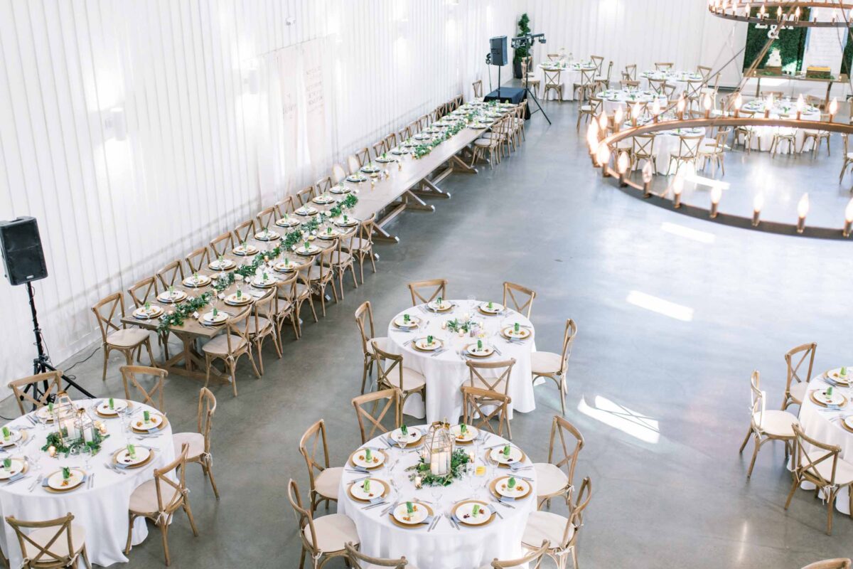 reception table settings for blue Houston modern wedding