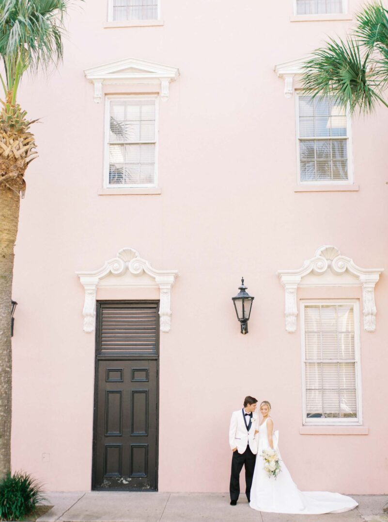 charleston bride groom classic pastel pink building