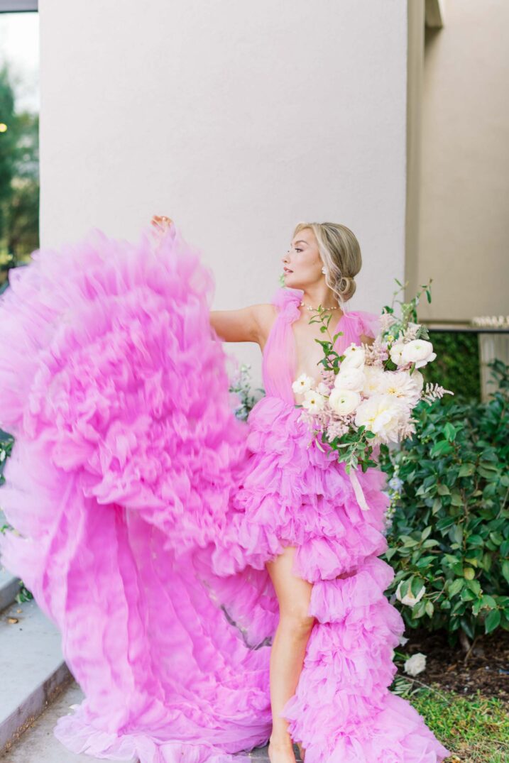 Charleston feminine pastel editorial hot pink long dress