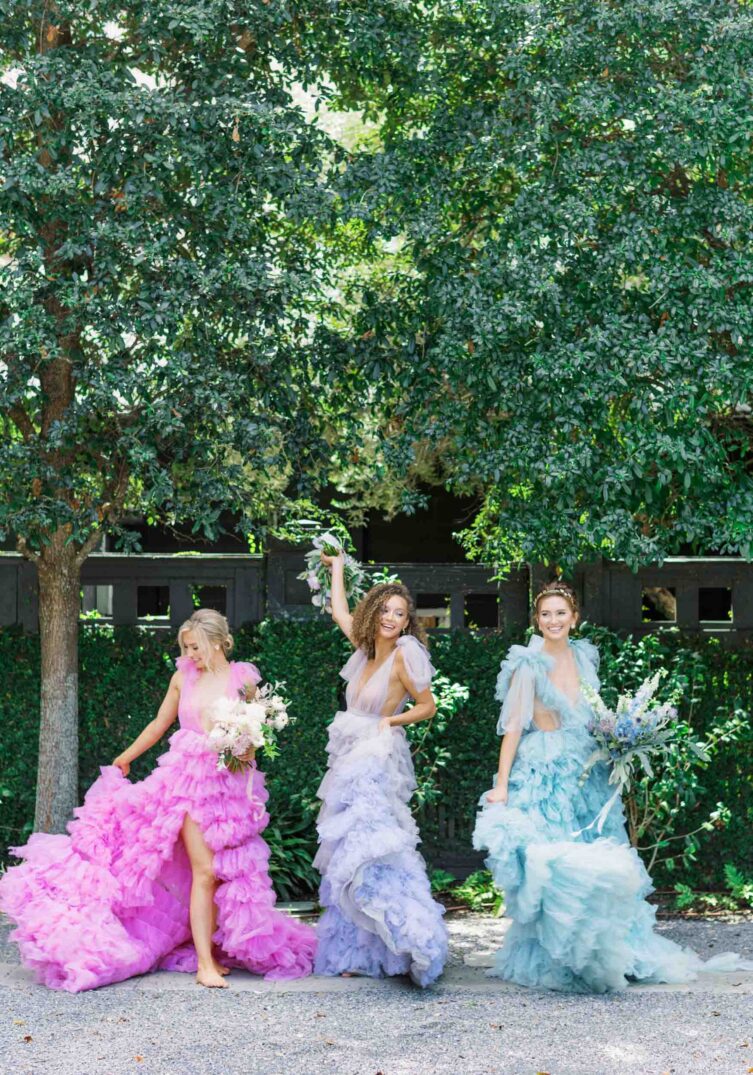 Charleston feminine pastel editorial purple pink and blue dresses