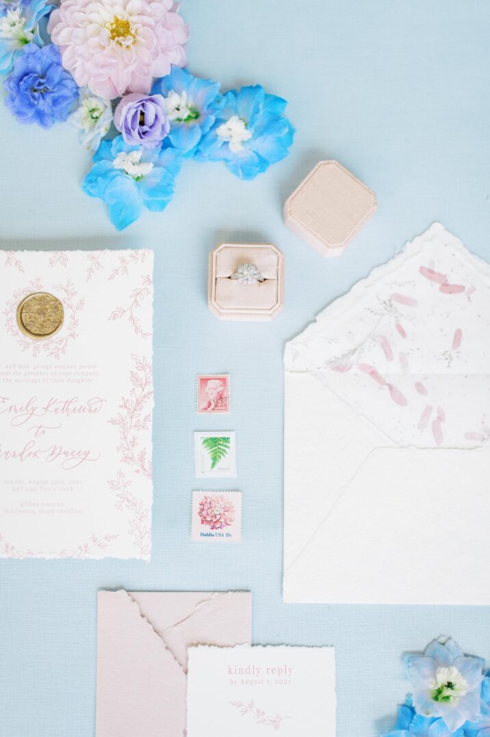 invitation suite for pastel wedding in South Carolina