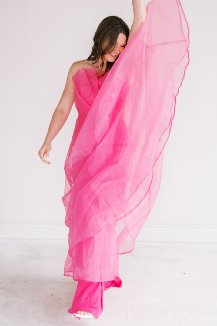 studio session with hot pink tulle dress 