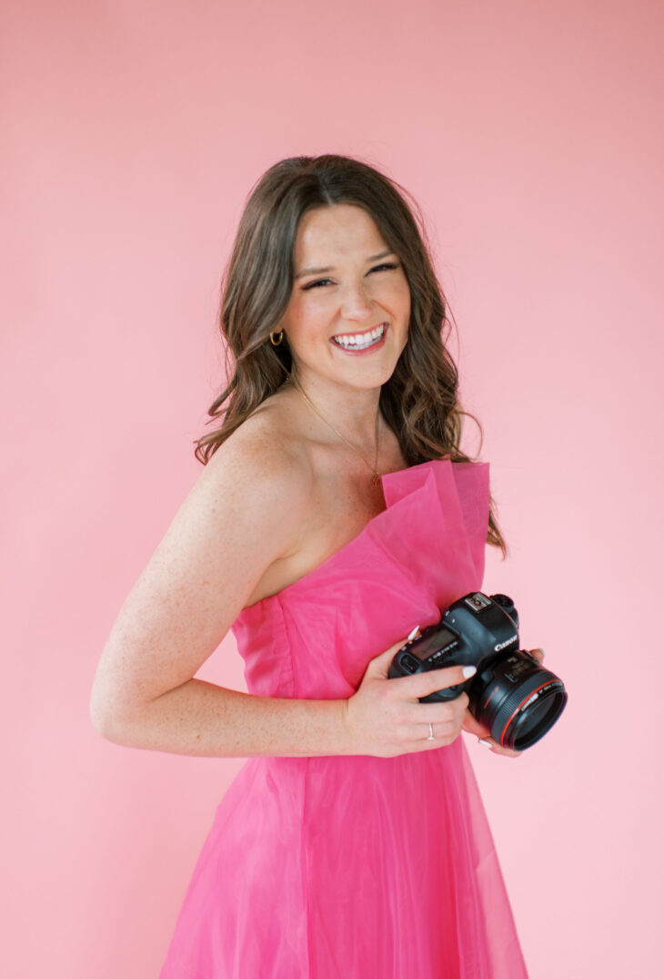 photography business branding session headshot with bright pink background