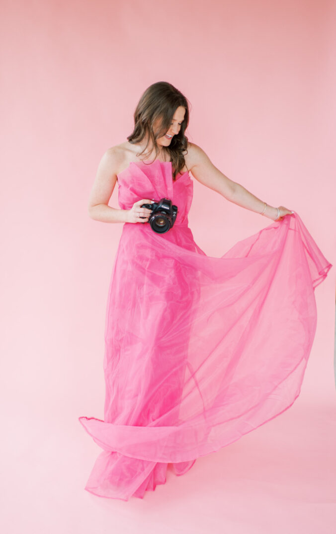 hot pink tulle maxi dress photo session