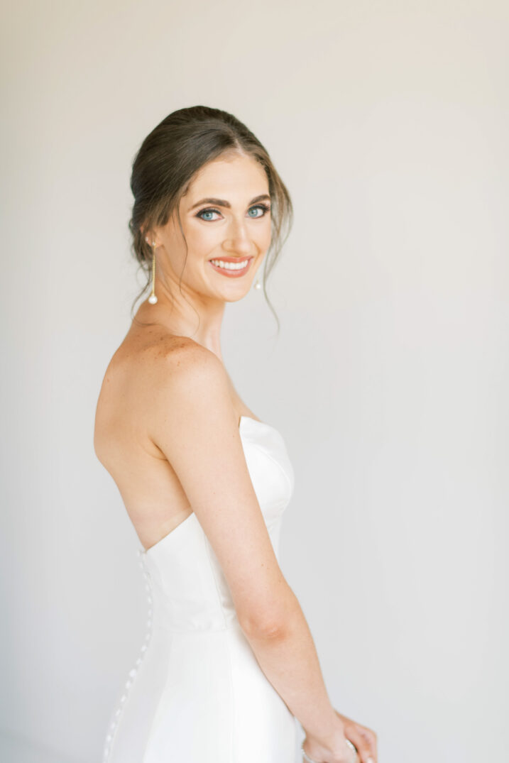 College Station modern bridals with pearl drop earrings