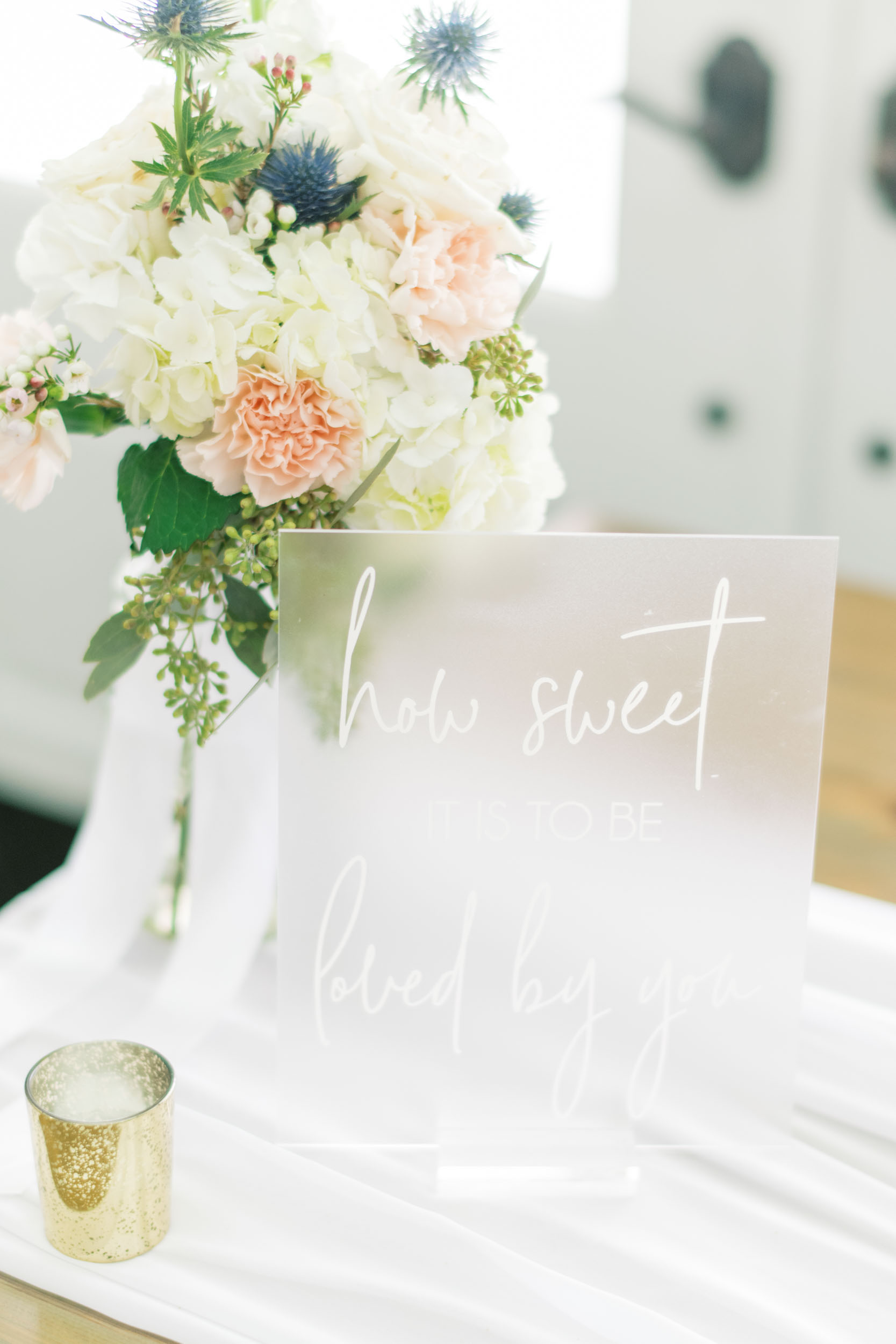 frosted glass wedding sign "how sweet it is to be loved by you"