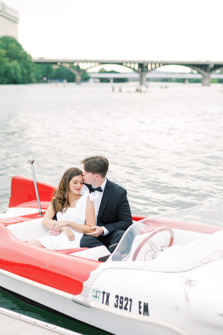 town lake engagement red boat formal couple portraits
