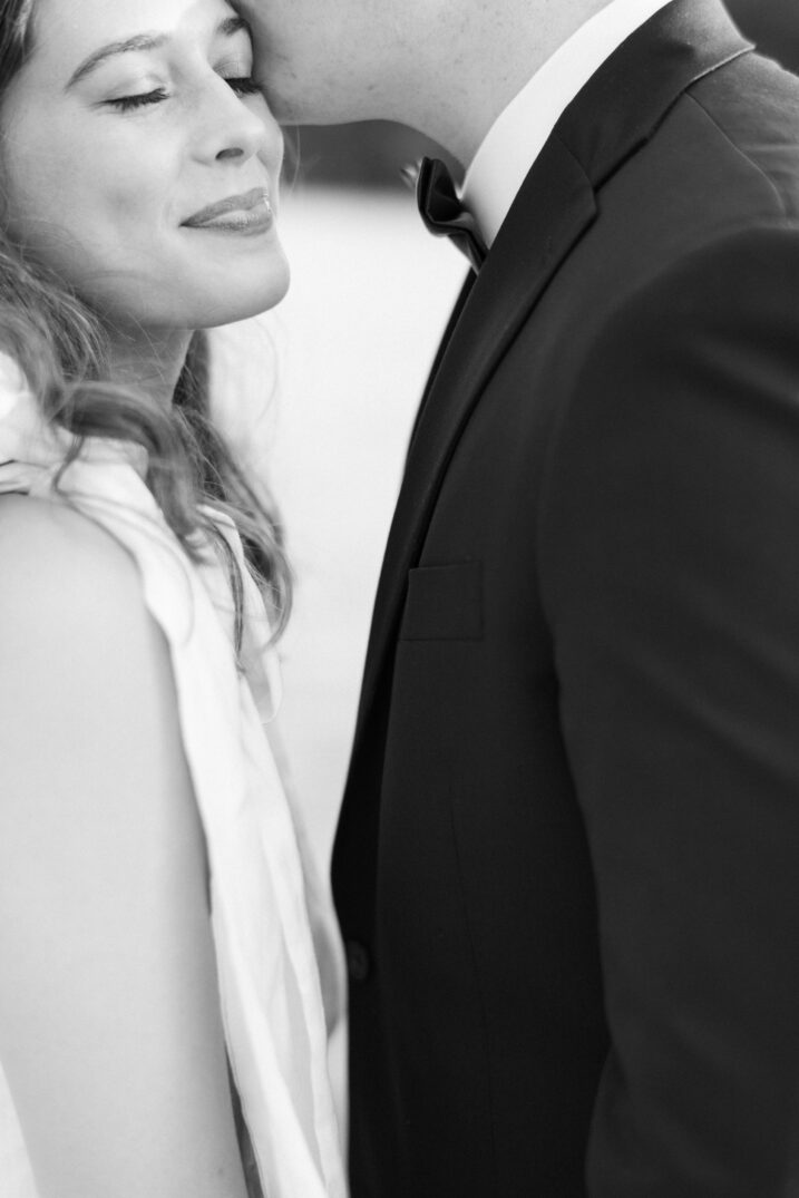 black and white couple engagement portrait