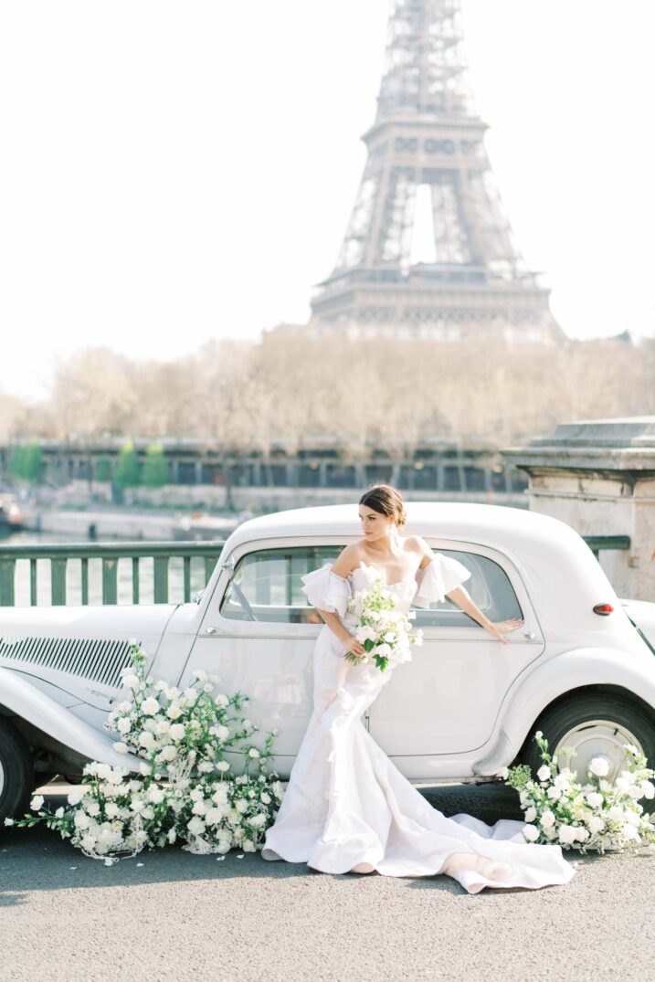 bridal portrait with the Eiffel Tower in the background