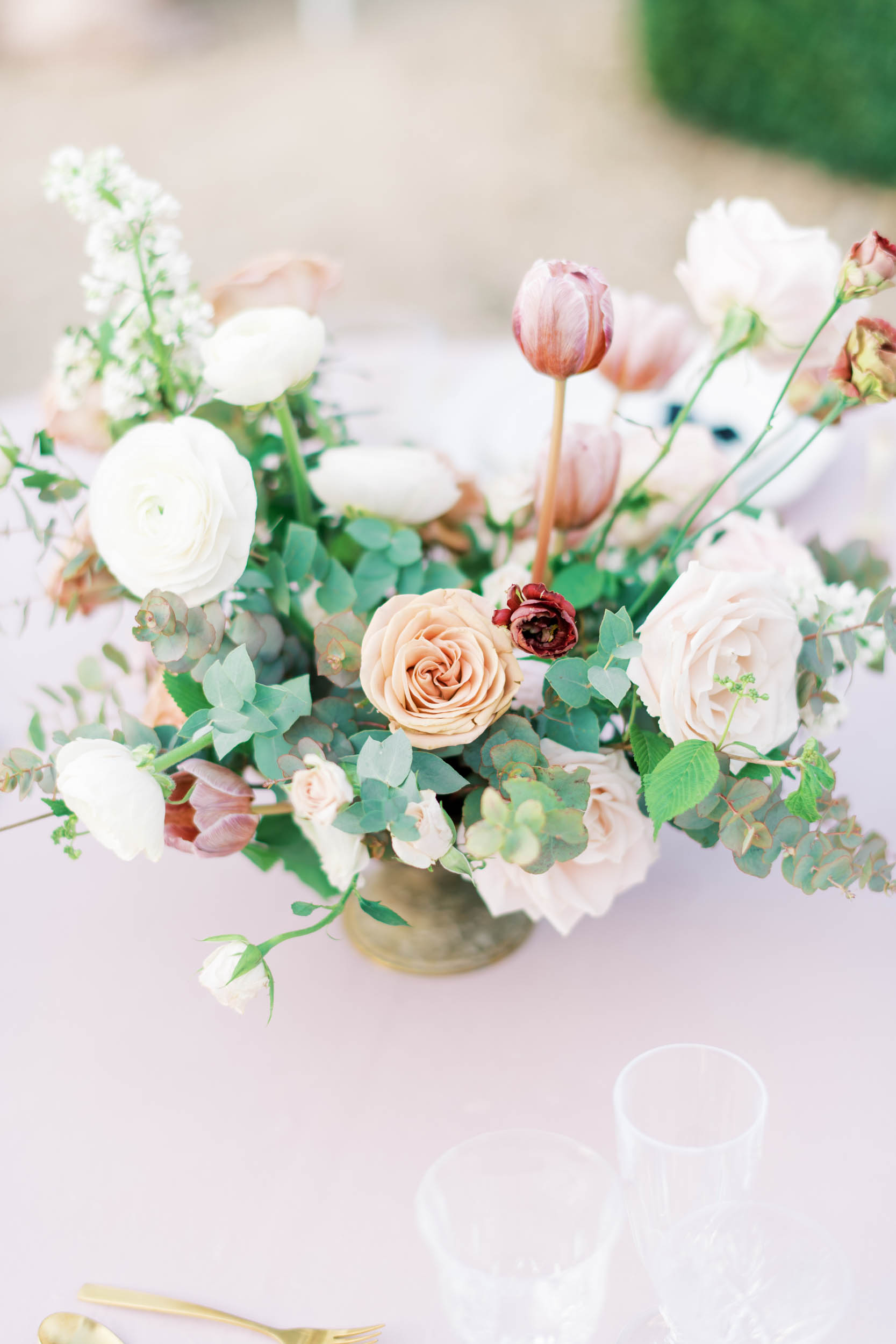 Paris chateau wedding table flower arrangement