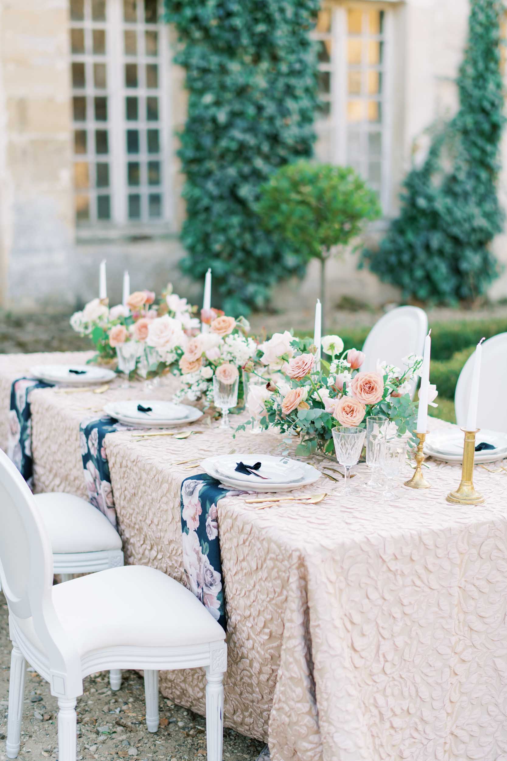 Paris chateau wedding table setting outdoors