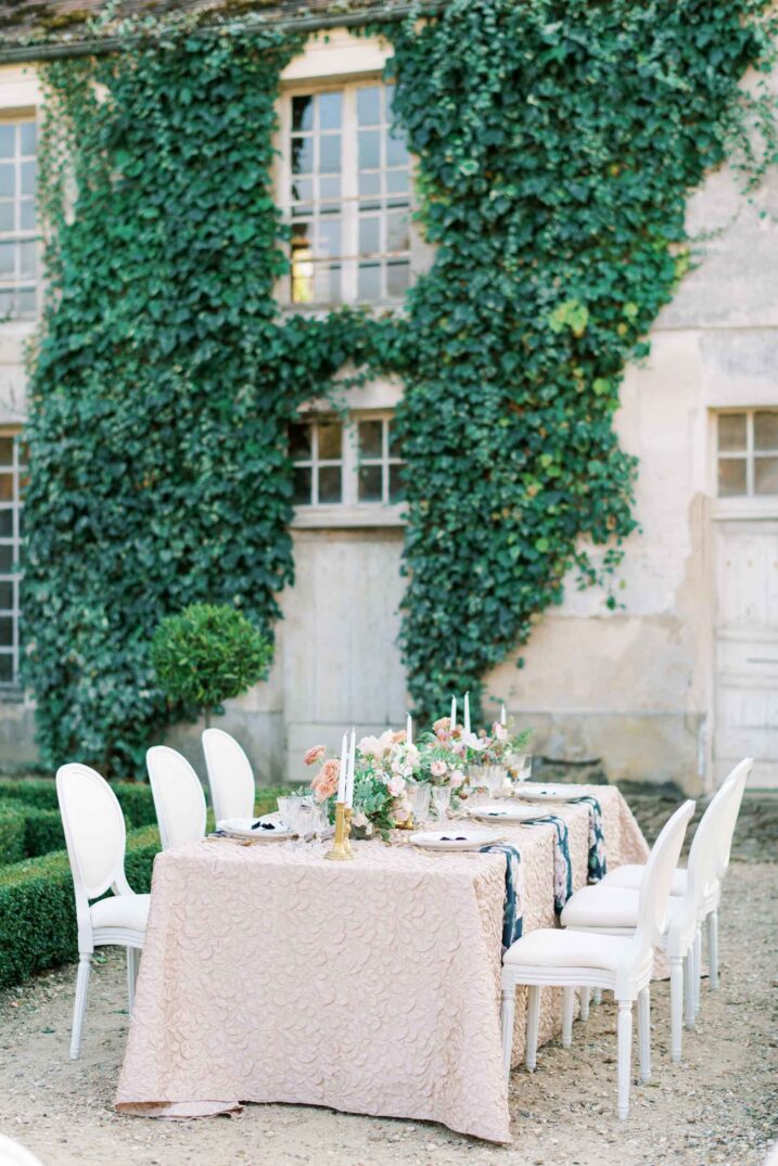 paris chateau wedding table setting for outside reception