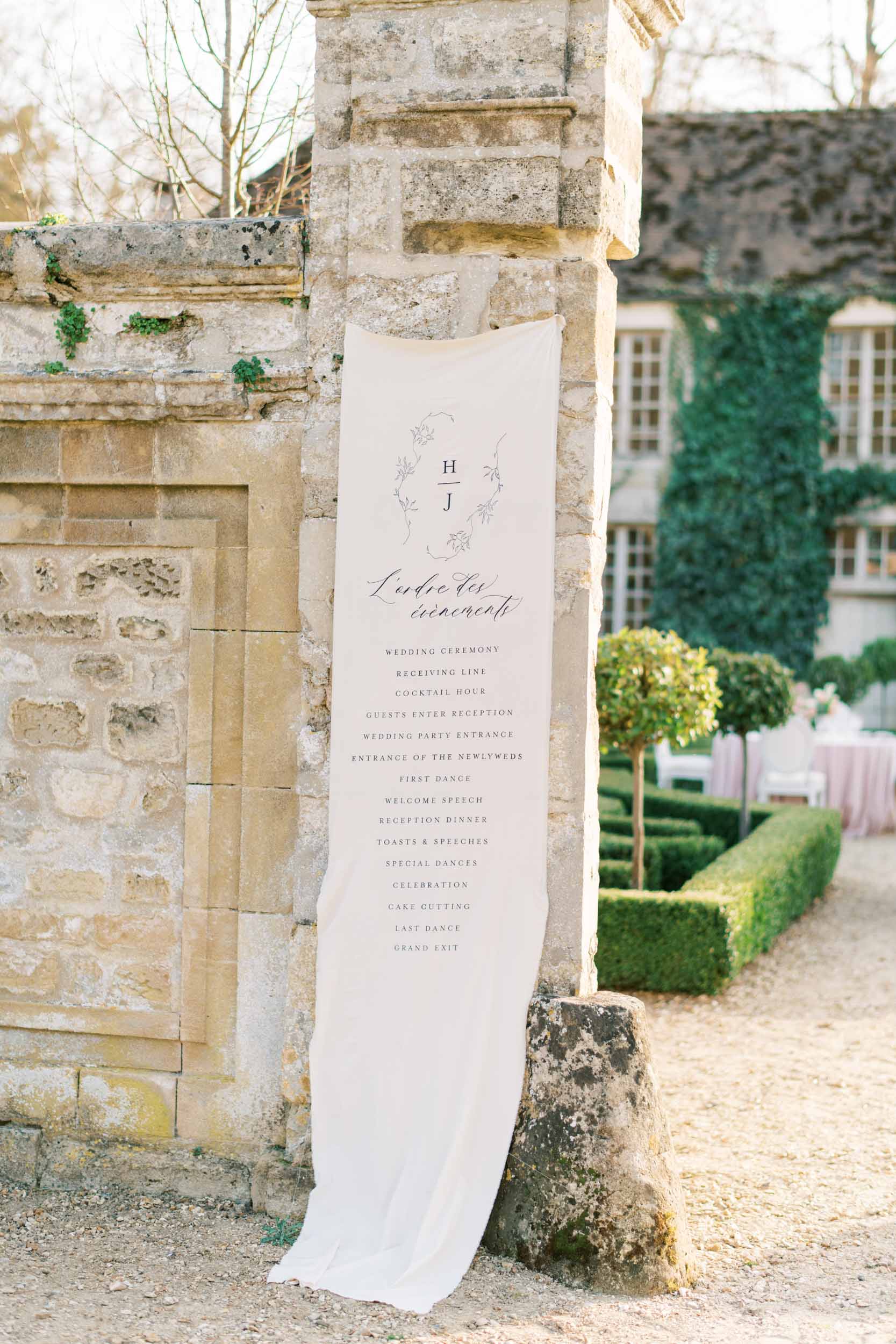 Paris chateau wedding timeline of events banner 