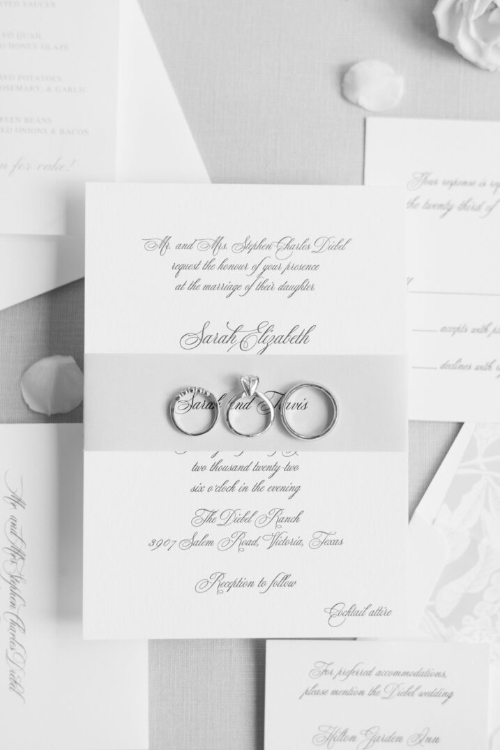 texas hill country luxury wedding invitation with rings