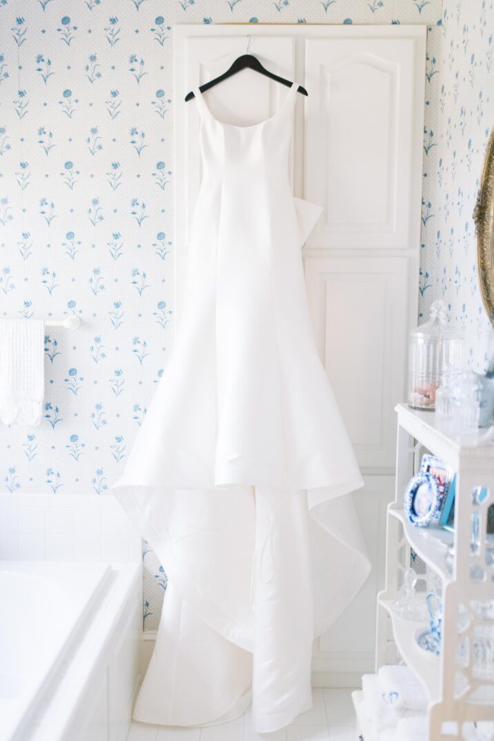 texas hill country luxury wedding dress hanging up photo