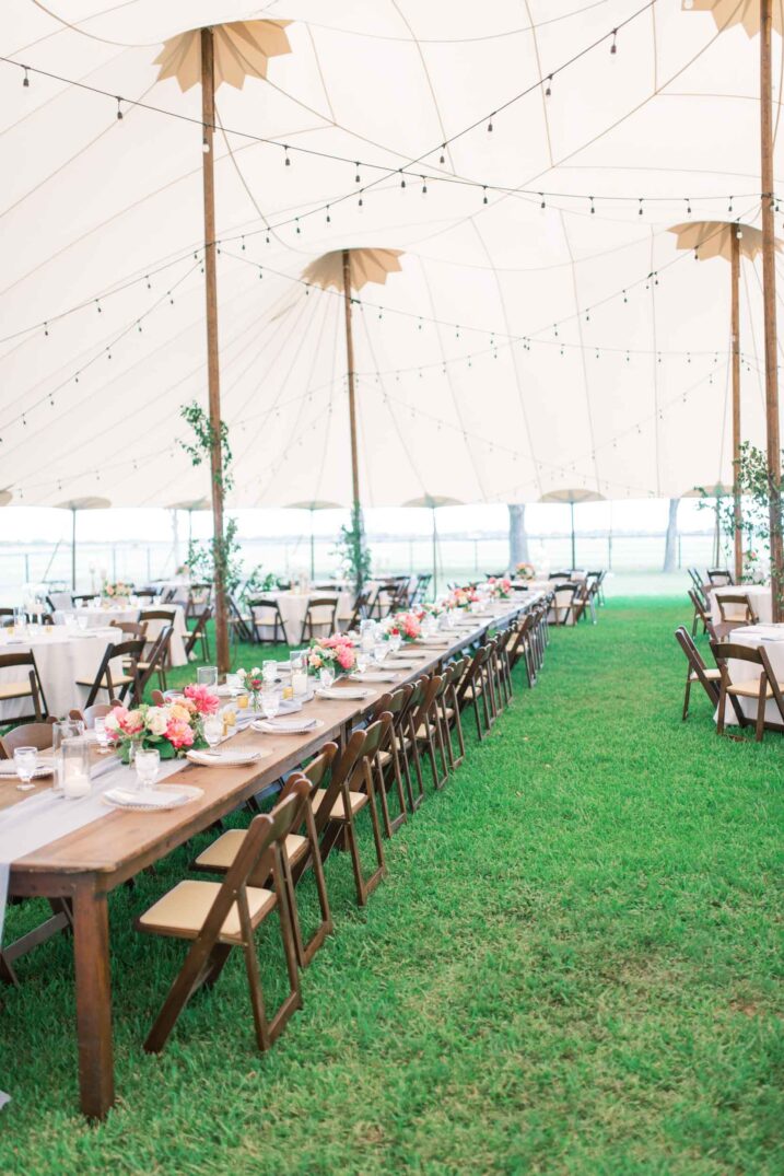 texas hill country luxury wedding tent wooden table