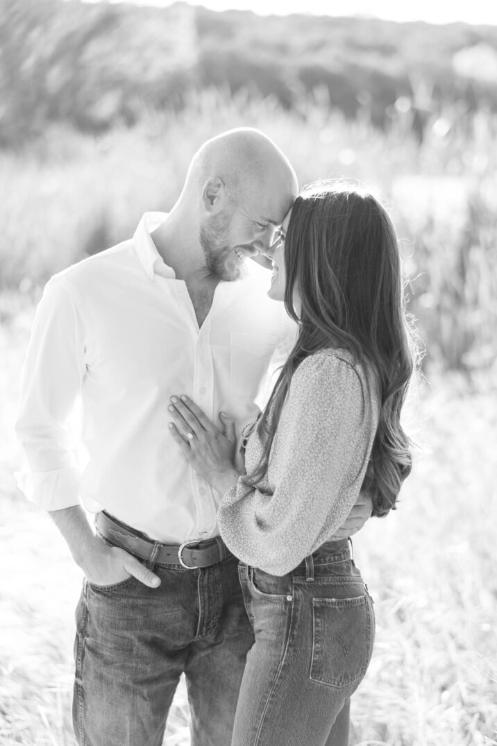 black and white portrait of an engaged couple in College Station, Texas