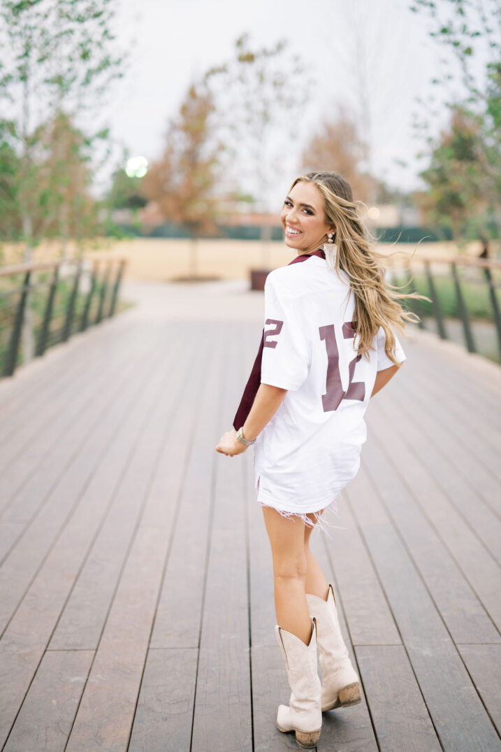 chic senior Texas A&M session at aggie park in jersey