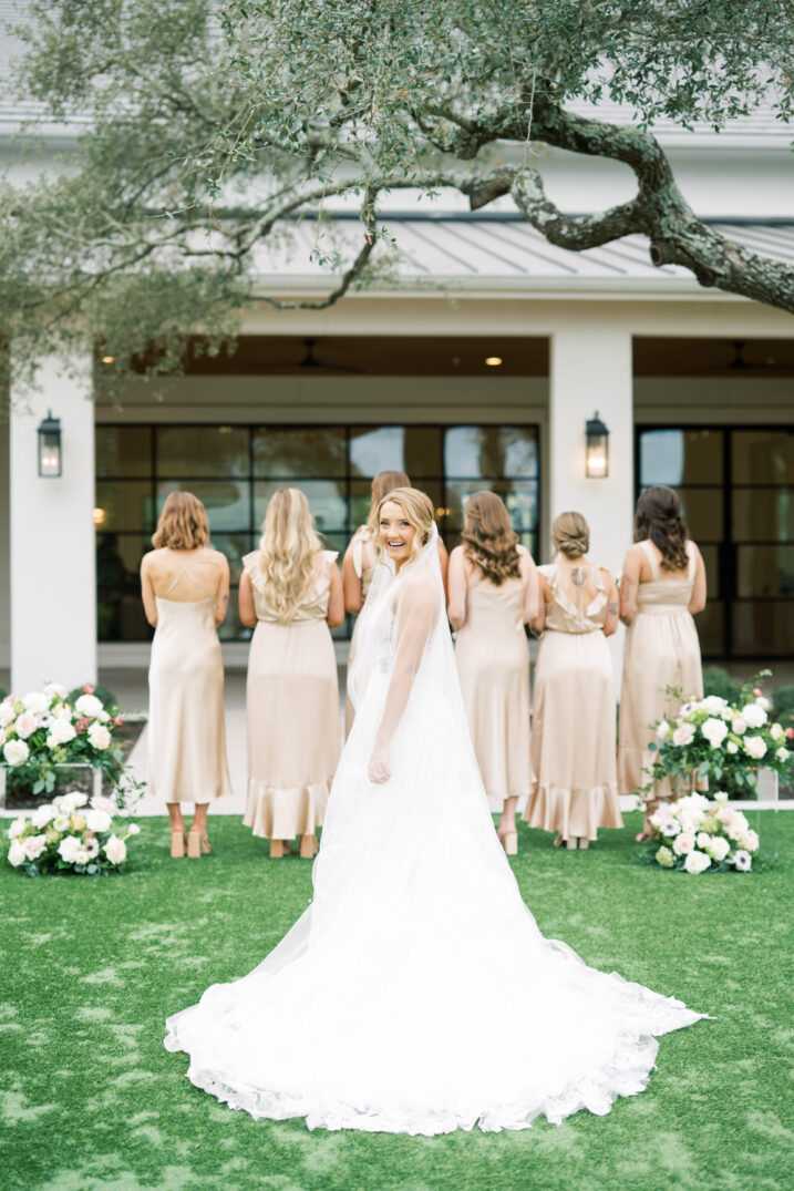 the arlo wedding austin first look with bridesmaids