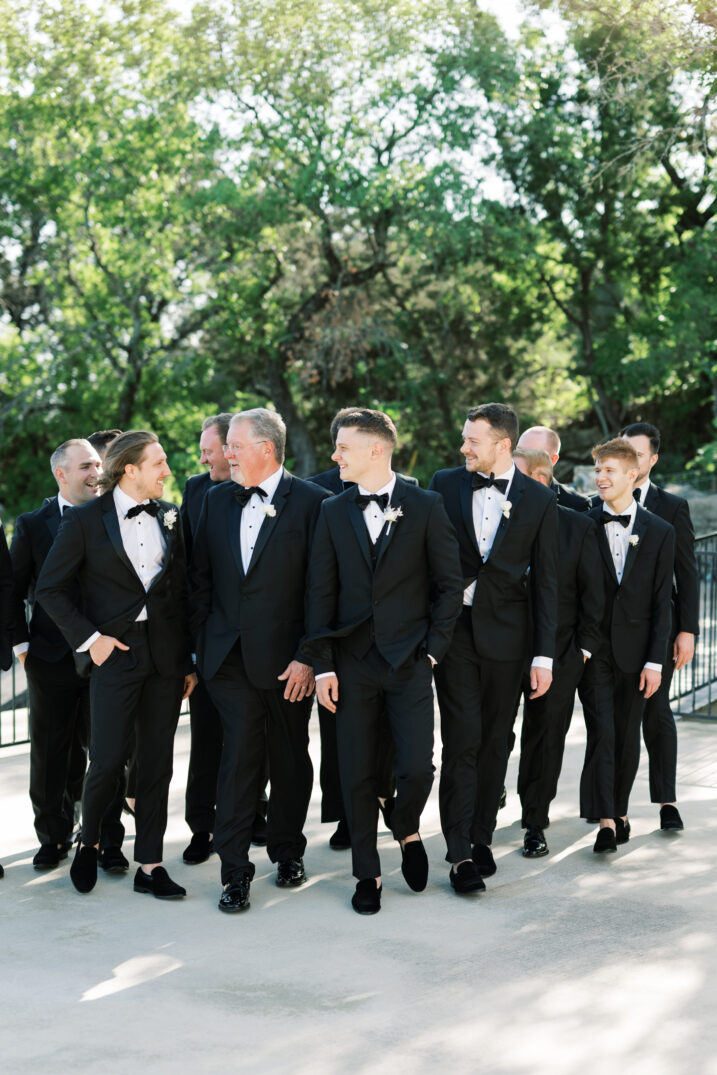 groomsmen walking wedding day black tie Italian inspired 